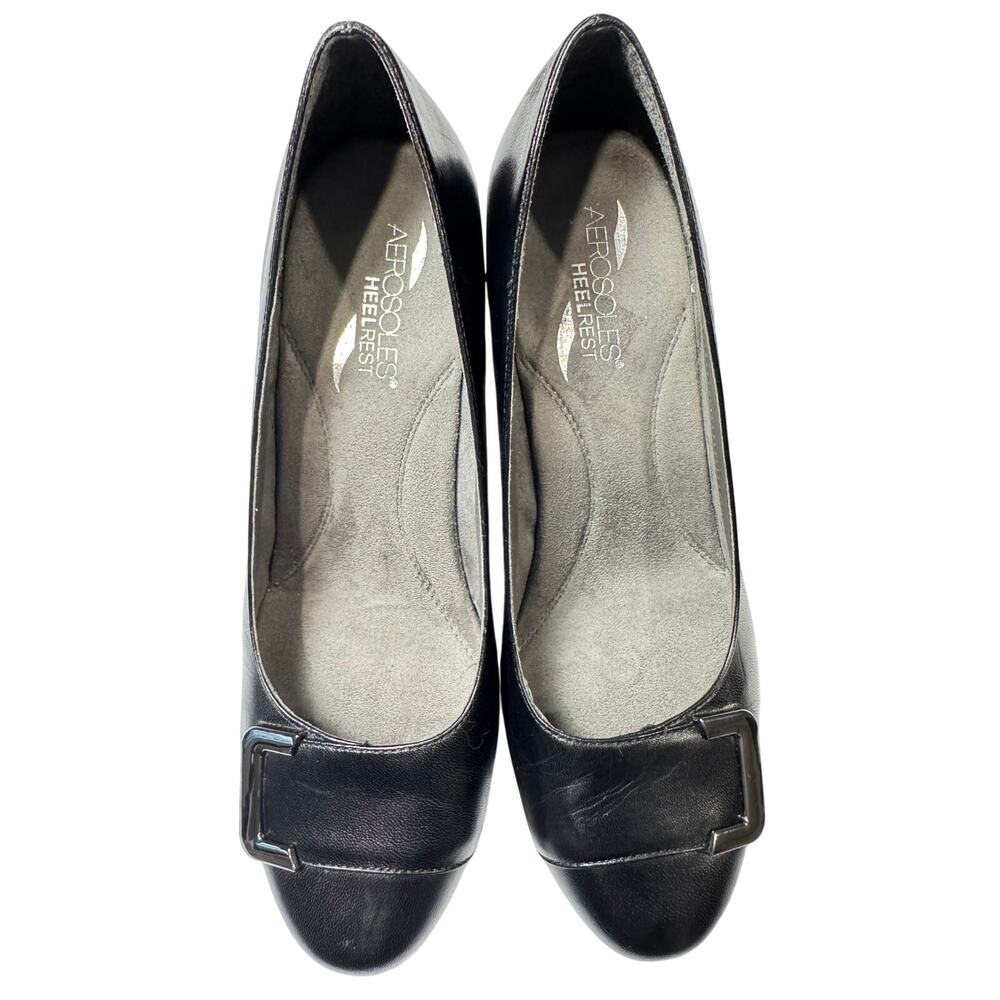 Aerosoles Black Block Heel Pumps Comfort Shoes Buckle Accent Women's US 8.5